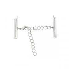 Slide end tubes with extention chain and clasp 35mm - Antique silver